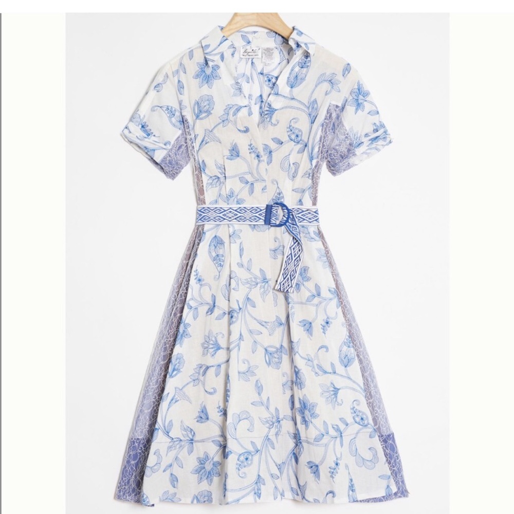 NEW Byron Lars Beguile Blue and White Laguna Fit and Flare Dress Curve 16W